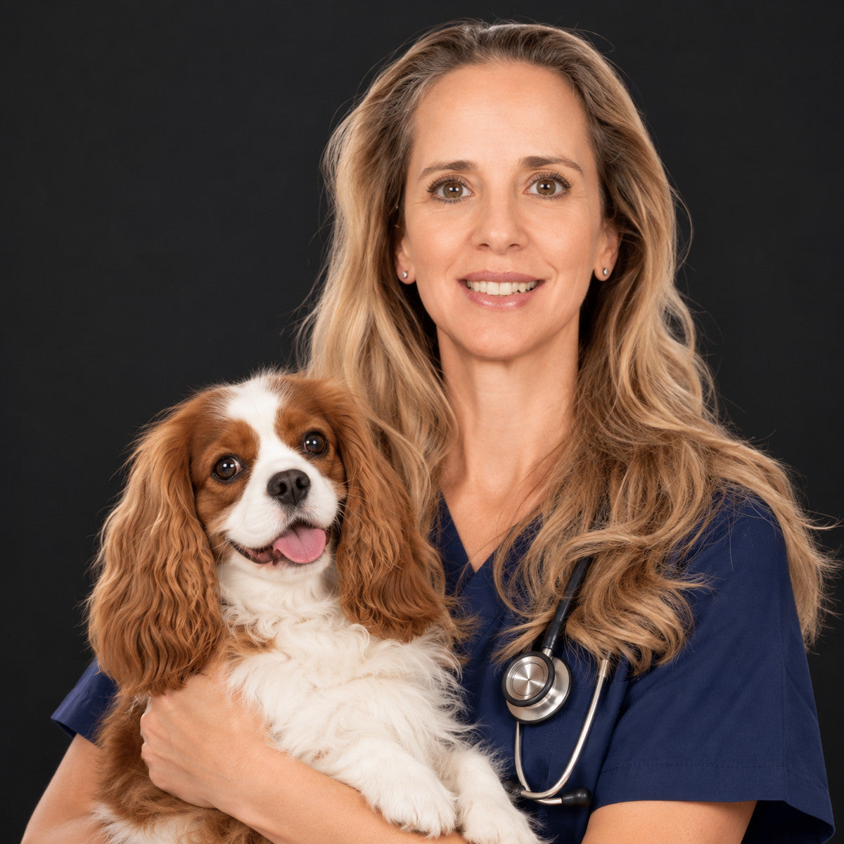 Helena Isabell Quaresma Nunes tenant un chien dans ses bras.